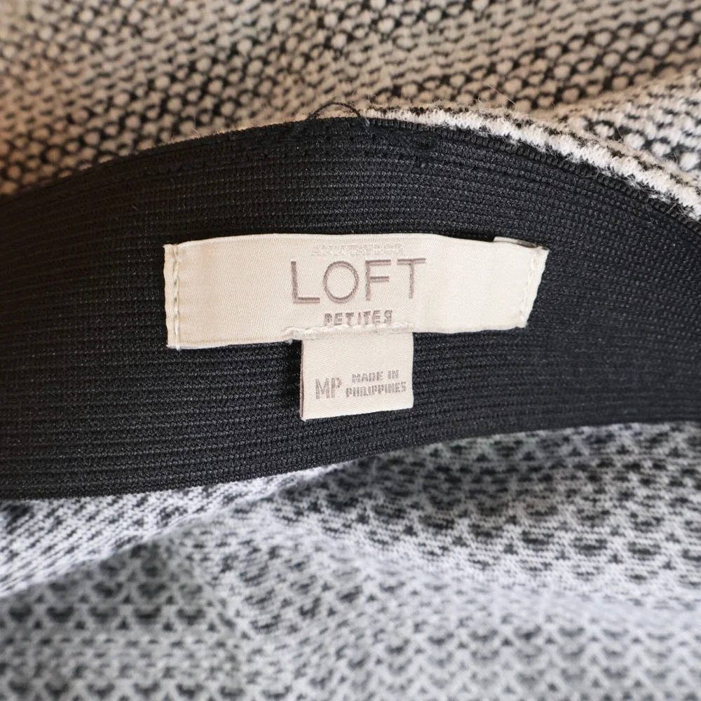 LOFT Pencil Skirt Womens Sz MP Gray Geometric Cotton Blend Stretch Waist Pull-On